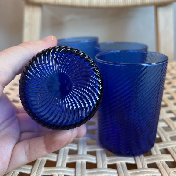 Vintage Cobalt Blue Glass Tumblers Set of 4 Swirl Textured Drinking Glasses, MCM - Picture 2 of 7